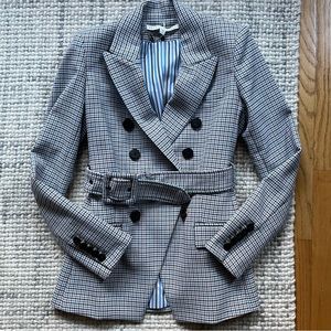 Veronica Beard Harvey Belted Houndstooth Blazer 0